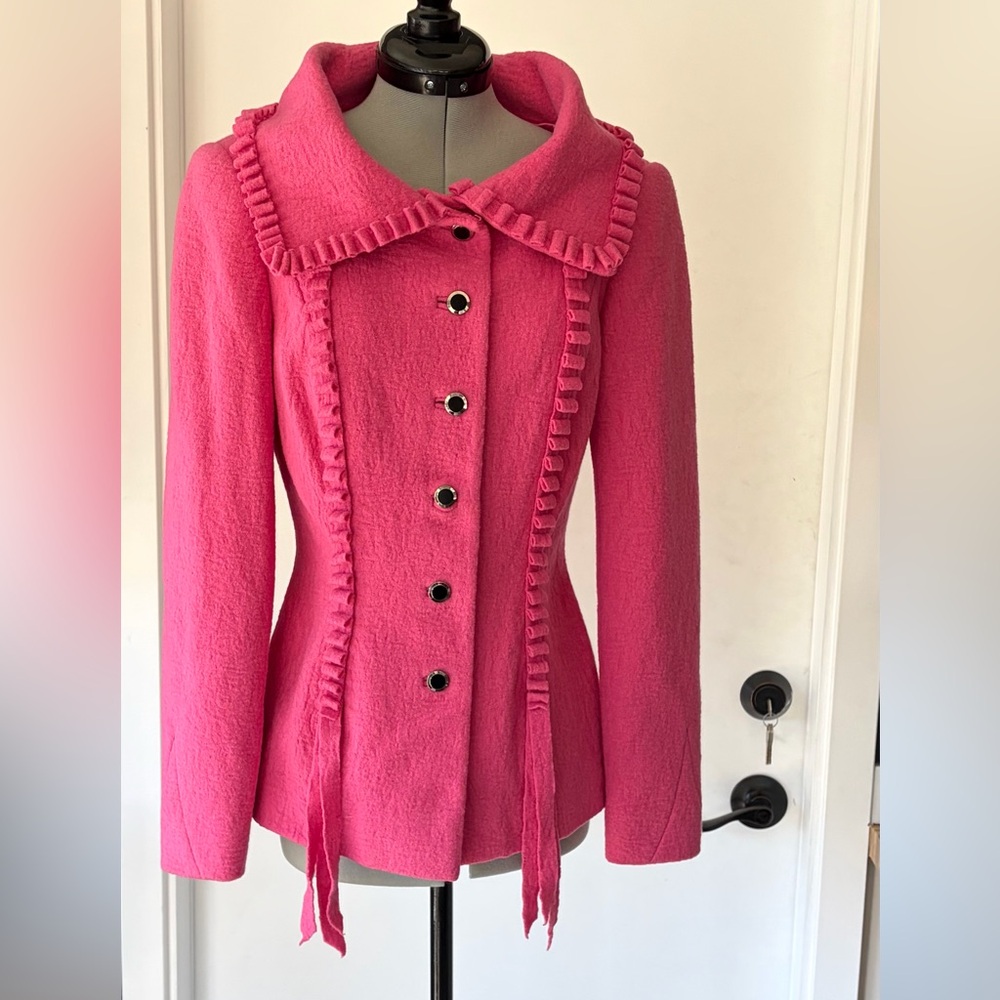 Peggy Jennings VTG felted wool jacket, ribbon-style trim, silk lined, pink, XS - Picture 5 of 17